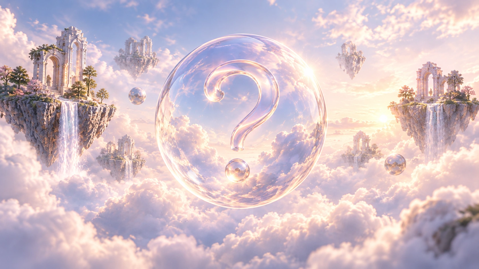 Glass question orb above clouds